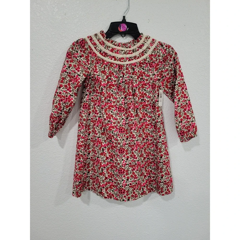 Old Navy Toddler Girls‎ 5T Red Pink Floral Long Sleeve Ruffle Dress Smocked #10